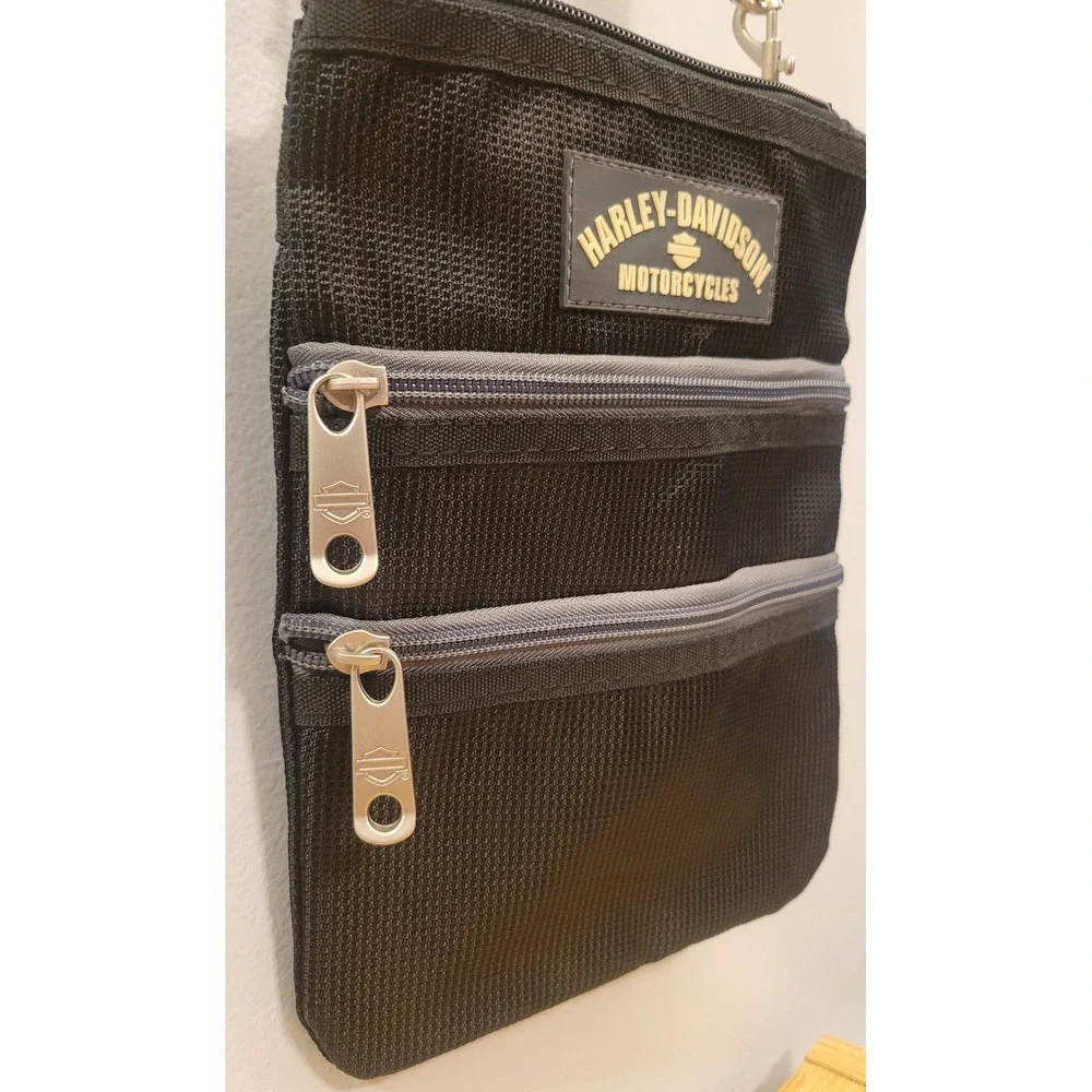 Harley Davidson Crossbody Travel Bag Black 3 Zipper Utility Pouch Purse